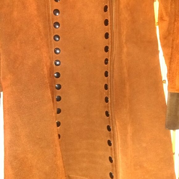 Vintage~60s 70s Suede/Leather 2 Tone BUTTON DETAIL~Penny Lane Coat - Picture 9 of 14